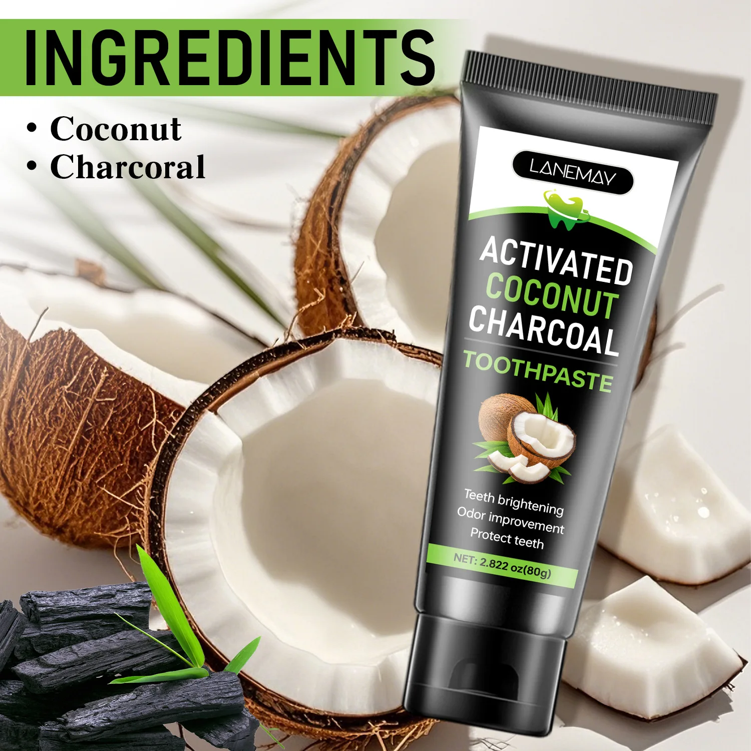 Activated Carbon Toothpaste Deep Cleaning Remove Plaque Improve Dental Caries ProtectGum Fresh Breath Oral Hygiene Cleansing 80g