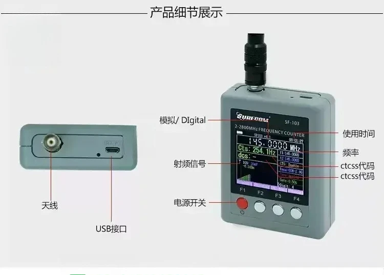 For SF-103 DMR Digital Frequency Counter 2-2800MHz Wide Range Tester for CTCSS CDCSS Two Tone Radio Signal Measurement Tool