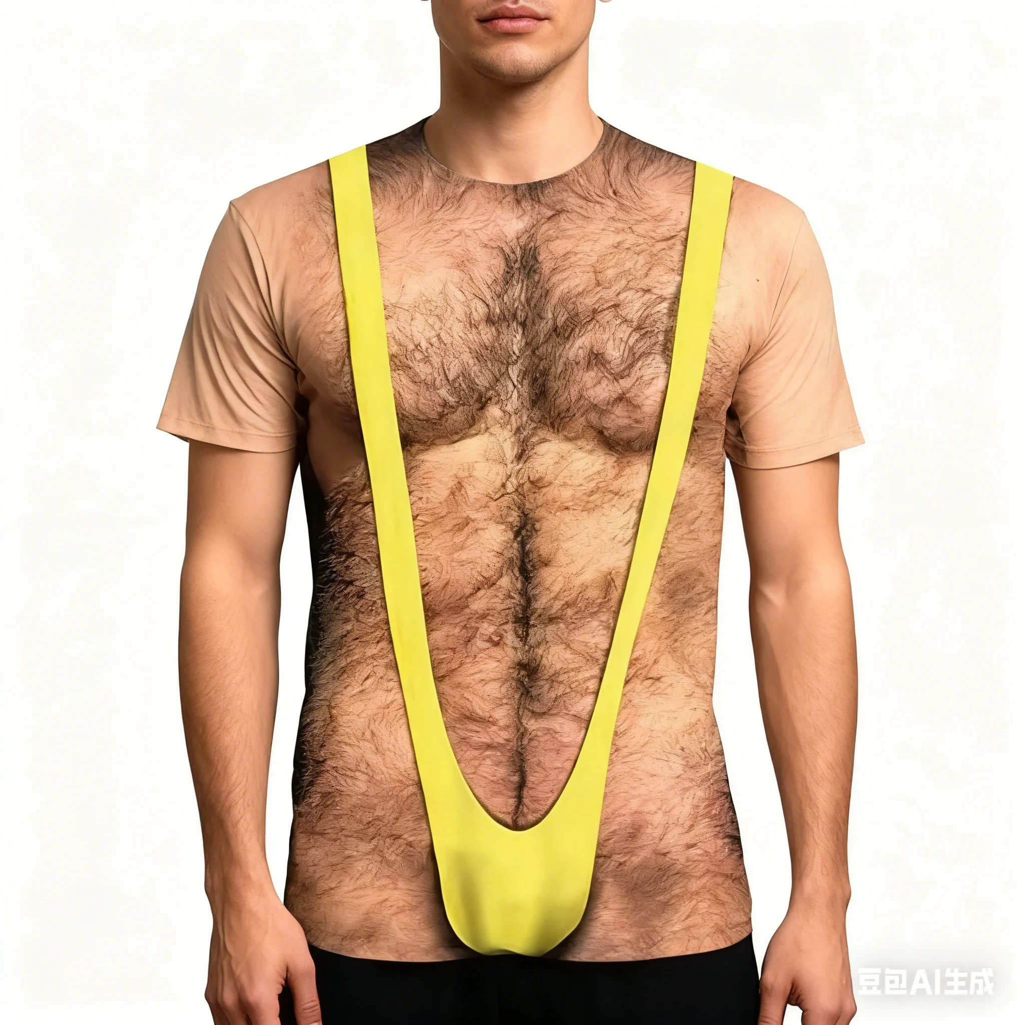 2025 Fashion Hairy Chest Graphic Printed T Shirt Muscle Fake Abs Short Sleeve T-shirt Summer Cosplay Breathable Comfortable Tees