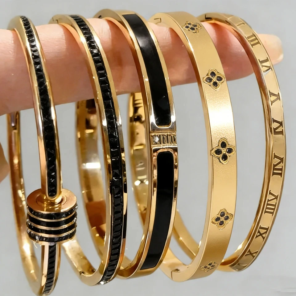 Zakol 5/1 Stuks Fonkelende Zirconia Ingelegd Roestvrij Stalen Armband Set Voor Vrouwen Stapelbare Armbanden Mode Niet Vervagende Sieraden Gift