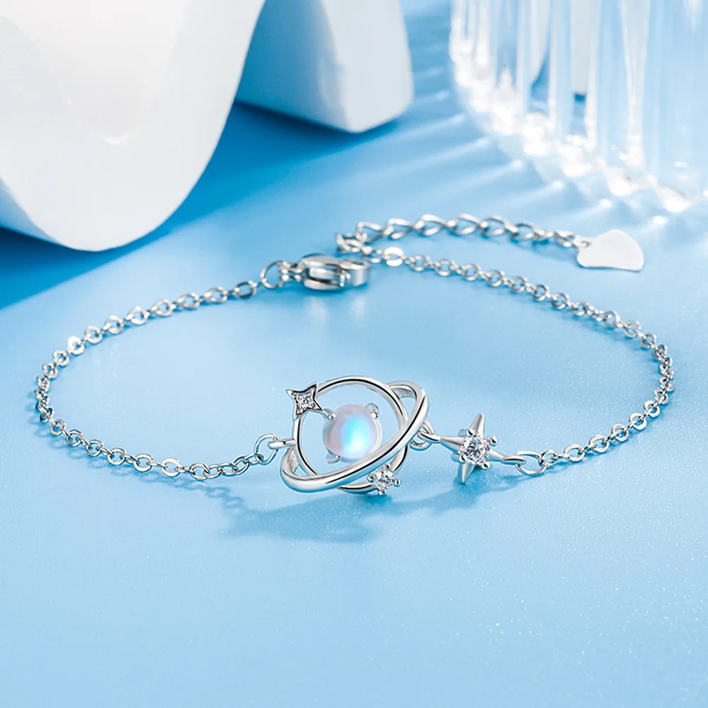 925 Sterling Silver Shiny Star Crystal Hand Bracelet For Women Vintage Luxury Designer Jewelry Accessories Jewellery