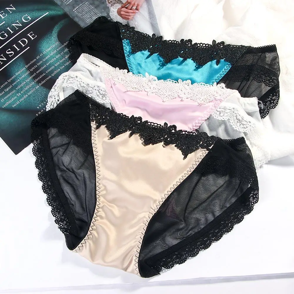 السيدات باذخ النساء الساتان الجوف خارج الملابس الداخلية منخفضة الارتفاع الدانتيل ملخصات سراويل