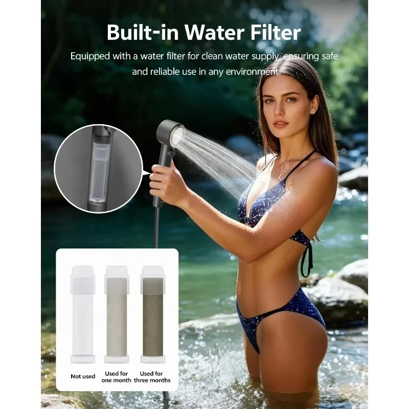 Portable Camping Shower 8000mAh Battery Upgrade 3 Adjustable Flow Mode Outdoor Adventure,6.0L/min Portable Shower Pump