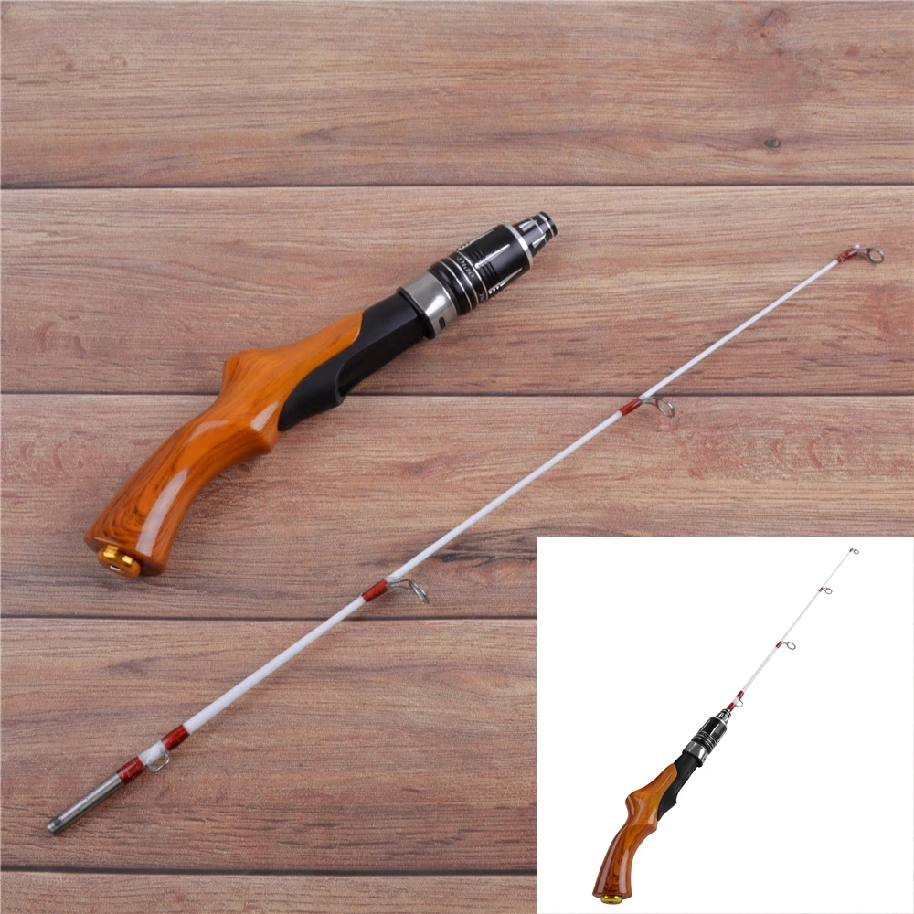 Outdoor Winter Ice Fishing Rod 57CM 2 Sections Wooden Handle Ice Fishing pole for Bass Trout Salmon ice jig bait fishing tackle