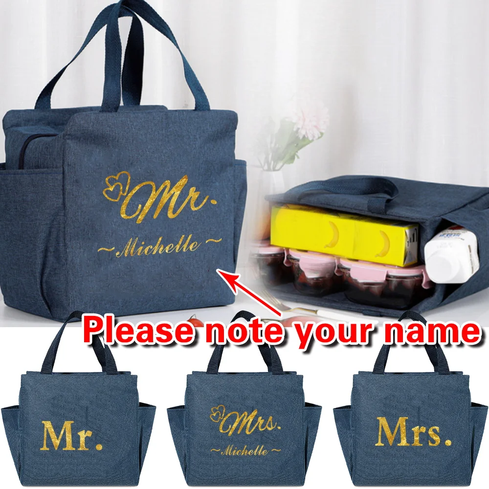 

Персонализированный пакет для обеда с индивидуальным именем, простая сумка для еды для пикника, практичная утолщенная сумка с верхней ручкой, сумки-холодильники большой емкости