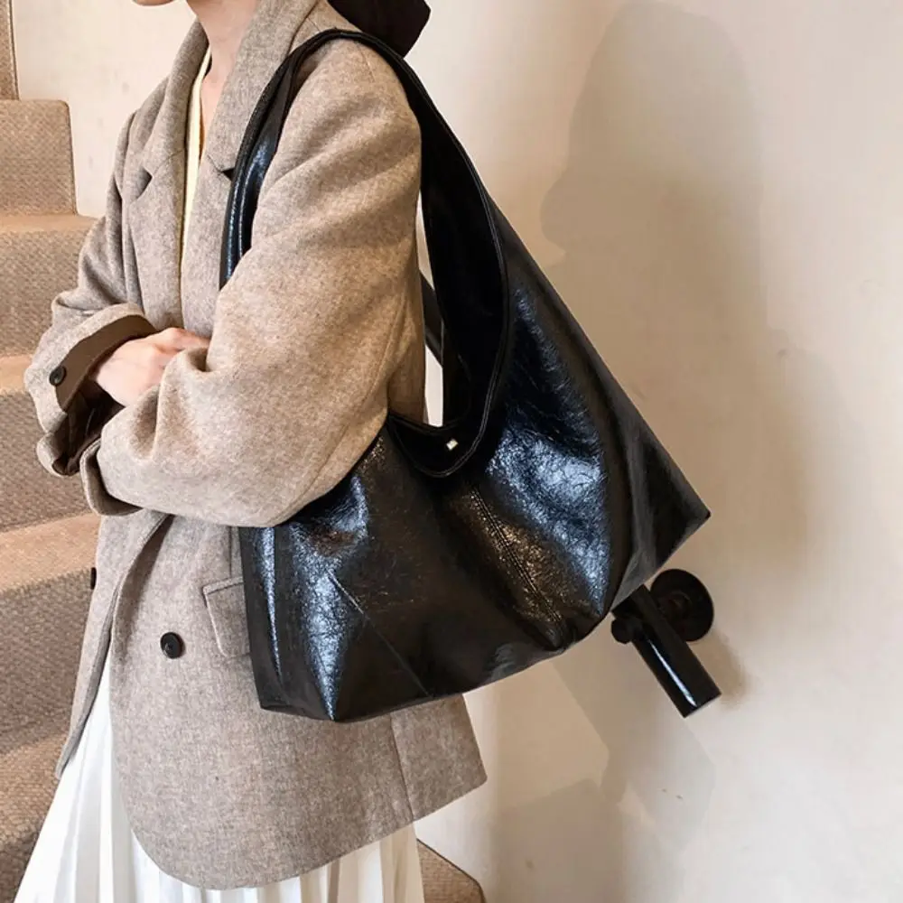 

Повседневная сумка-тоут из искусственной кожи в корейском стиле в стиле ретро, однотонная сумка-тоут большой емкости из искусственной кожи, большая вместительная сумка для девочек