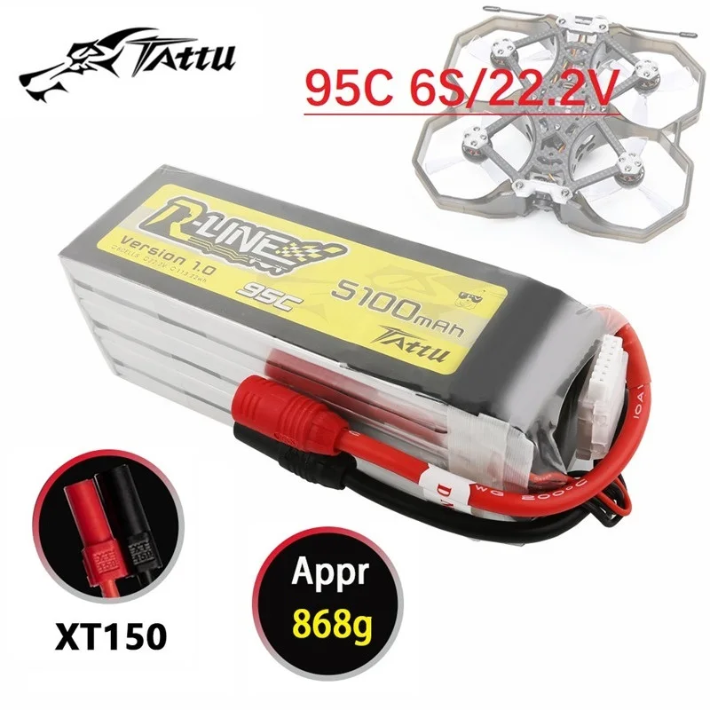 HOT TATTU-R-LINE 1.0 95C 5100mAh 22.2V Lipo Battery With XT150 For RC Helicopter Quadcopter FPV Racing Drone Parts 22.2V Battery