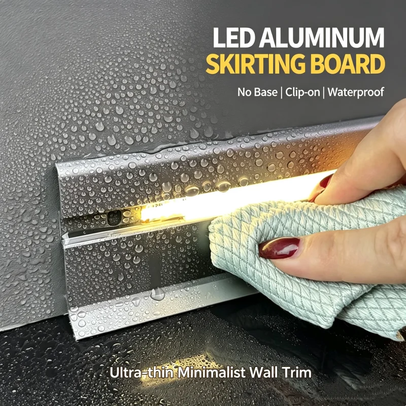 40/60/80mm No Base Design Ultra Thin Minimalist Aluminum Skirting Board Profile Wall Trim Stair Corridor Floor Decor Strip Light