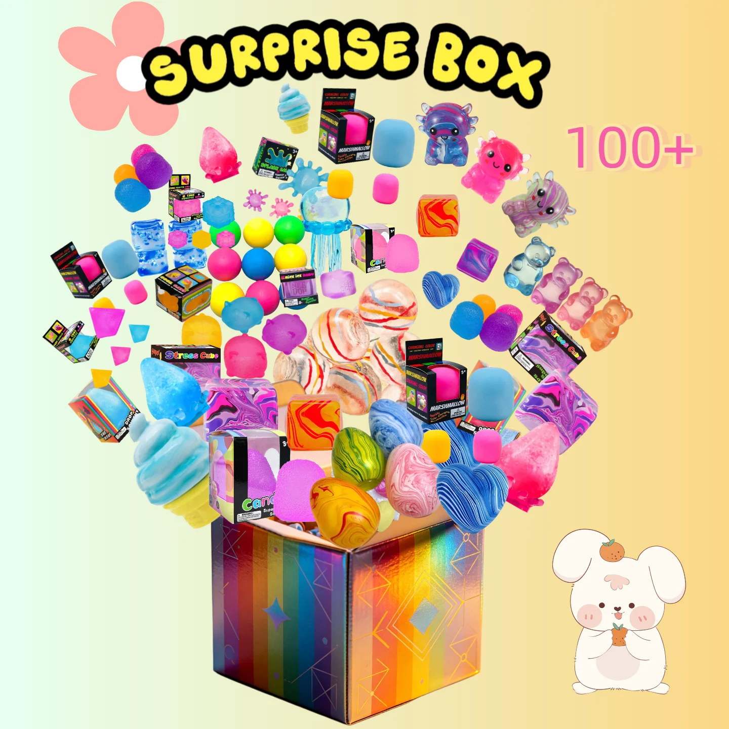 100+Pcs Surprise Box Toys, Novelty Stress Relief Toys, Assorted Squishy Figures Blind Box. Fun Mystery Toys, Fidget Toys For Stress Relief, Surprise Party Favors. Slow Rebound, Perfect For Stress Relief And Sensory Play.