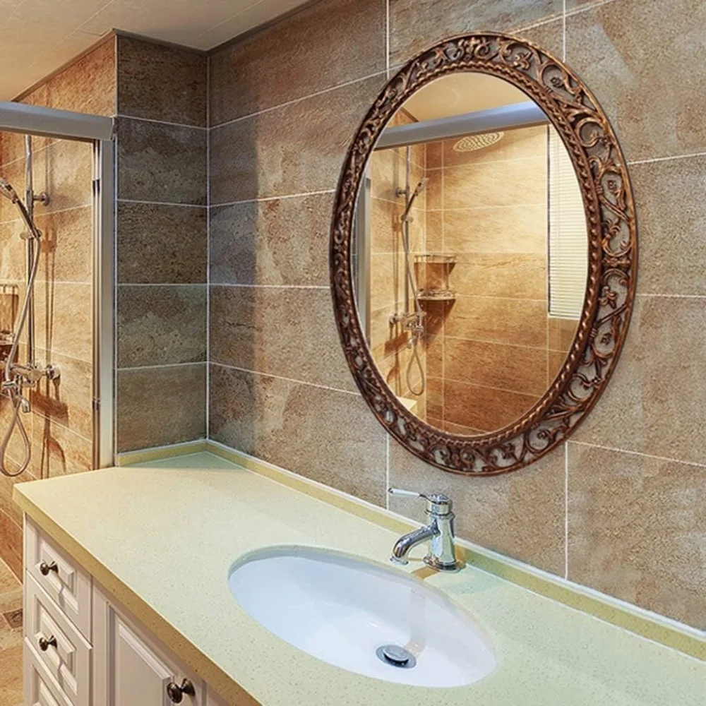 Espelho compacto de parede estilo retrô para banheiros, ideal para hotéis, restaurantes e shopping centers, perfeito para aplicação de maquiagem