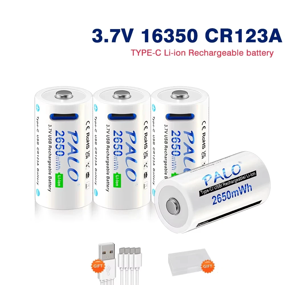 PALO 2-12PCS 2650mWh 3,7 V 16340 16350 Akku USB Lade RCR123 CR123 CR123A Li-Ion Batterien für LED Taschenlampe