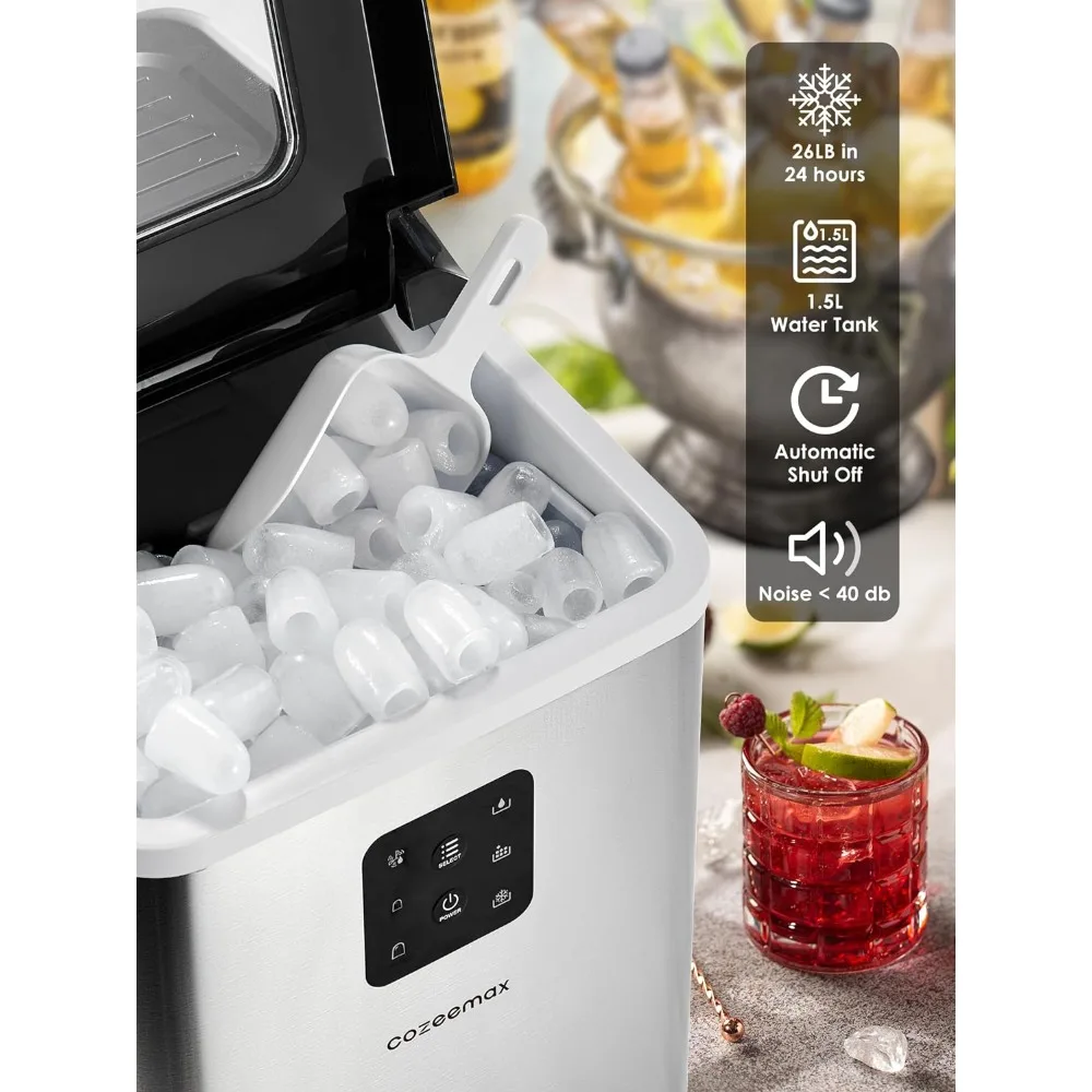 Ice Maker Machine Countertop, Self-Cleaning, 26lb 2 Cube Sizes in 24 Hours, 9 Ice Cubes in 6 Minutes