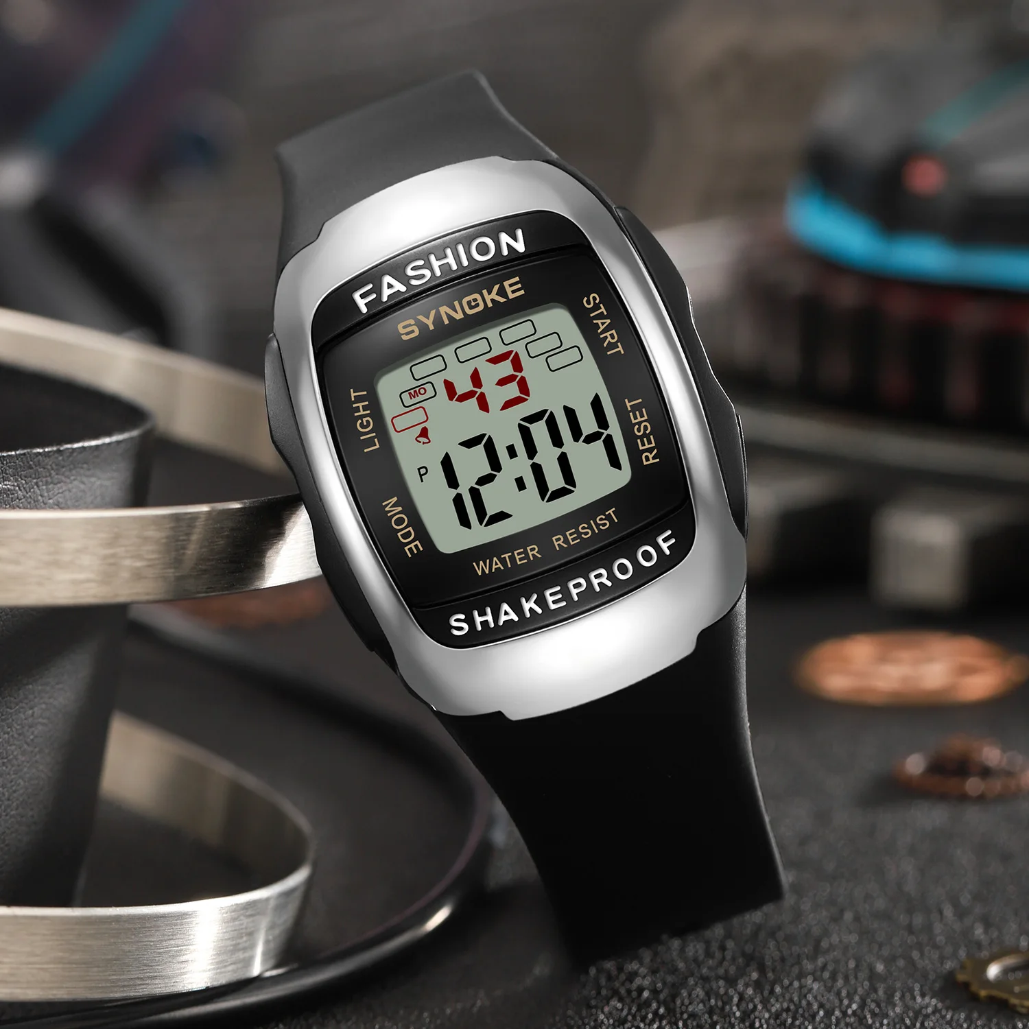 SYNOKE 남성용 디지털 시계, 스포츠 밀리터리 시계, 50m 방수 야외 크로노그래프 손목 시계, LED