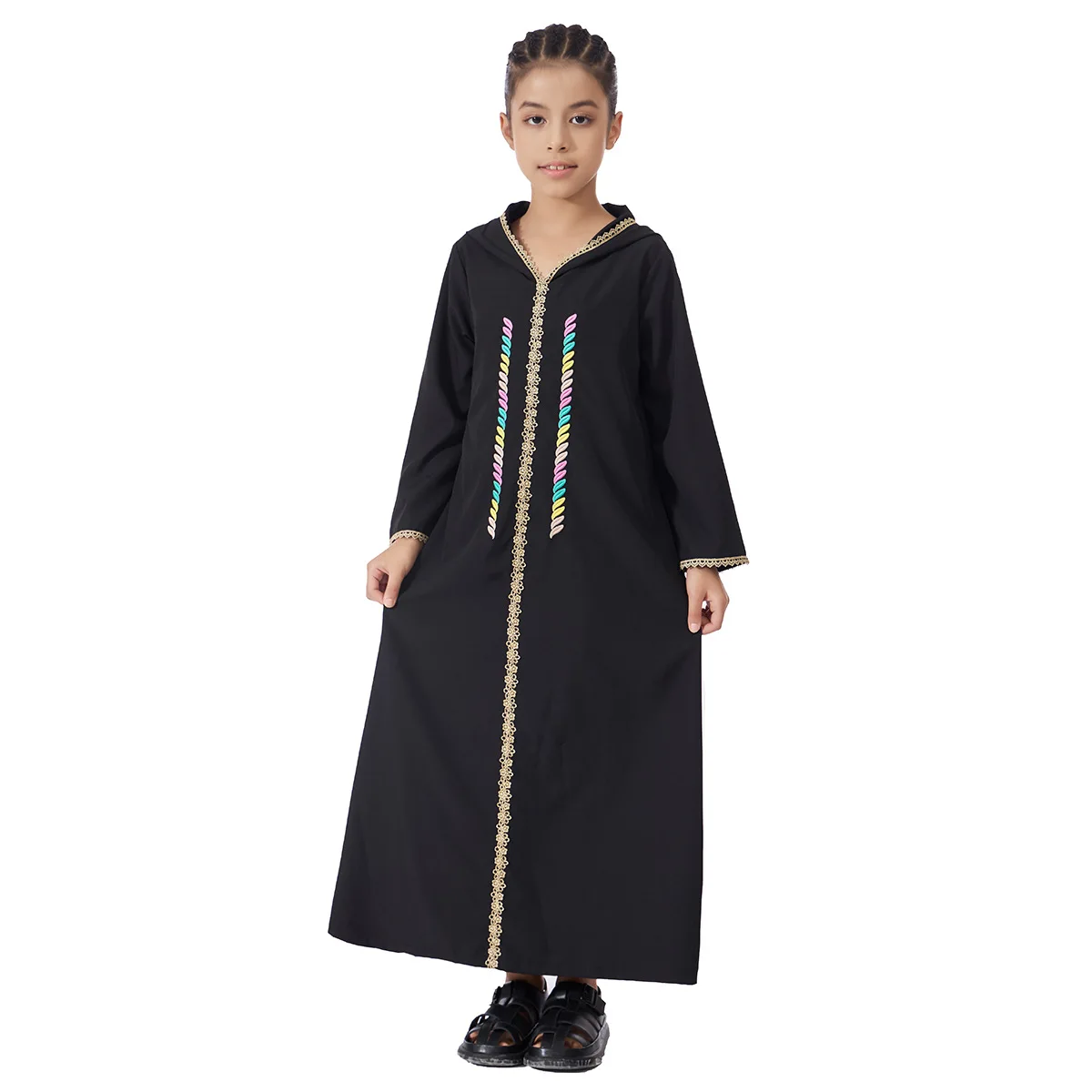 Eid Djellaba Mädchen Langes Kleid Mit Kapuze Abaya Muslimischen Stickerei Party Kleider Ramadan Kebaya Kaftan Marocain Robe Islam Jalabiya