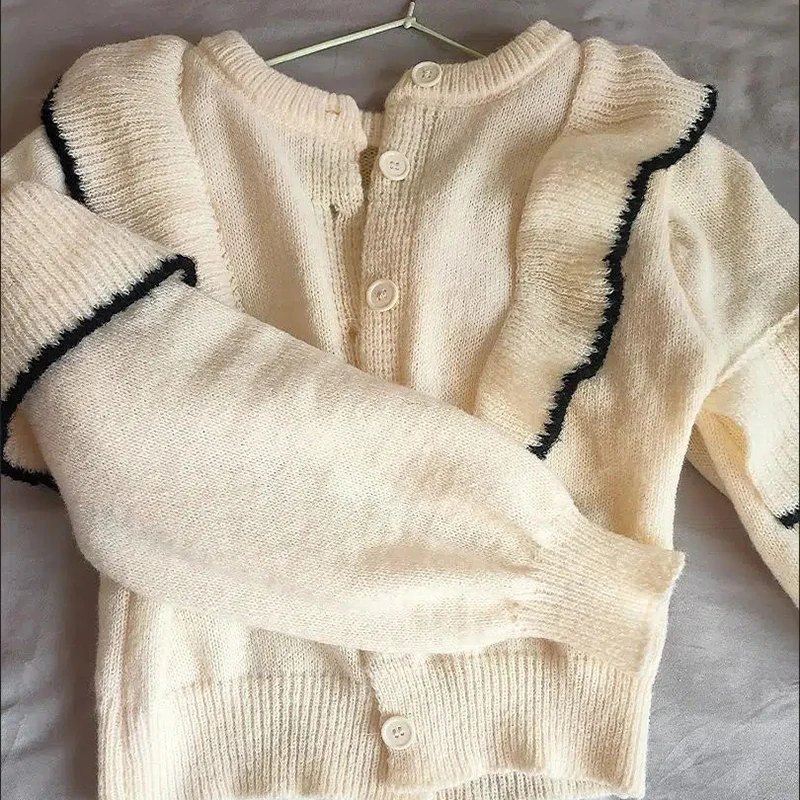 Two-sided Wear Korean O-neck Spliced Ruffles Knitted Pullover Sweater Women Fashion Loose Long Sleeve Women Clothing Casual Top
