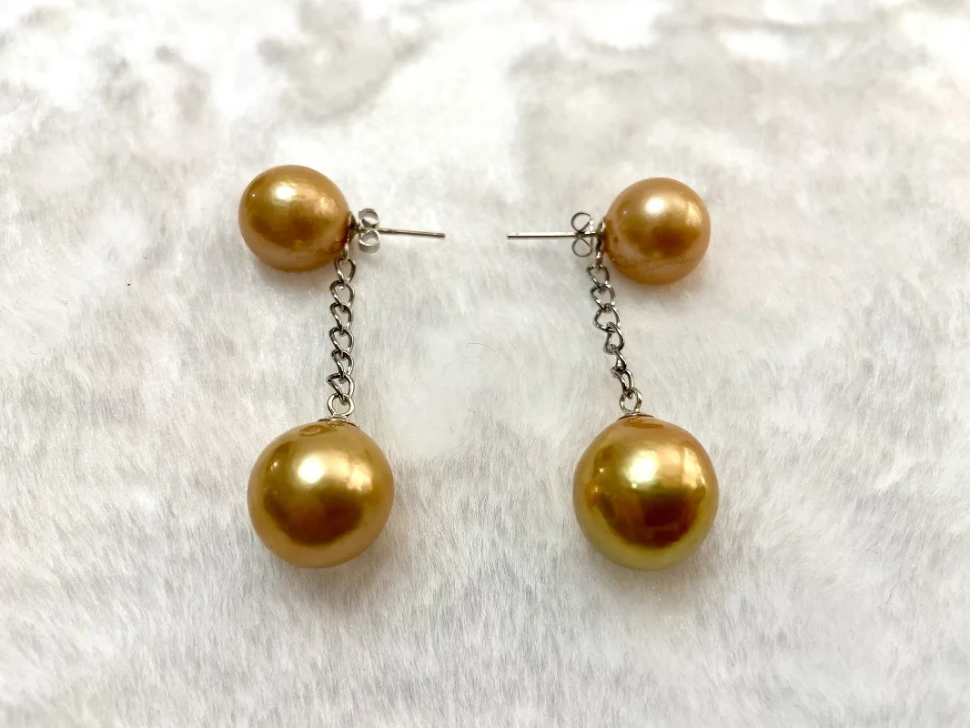 Fashion Long Hanging Earrings Natural 12-14mm Round Pearl Earrings for Women Genuine Wedding Jewelry Gifts