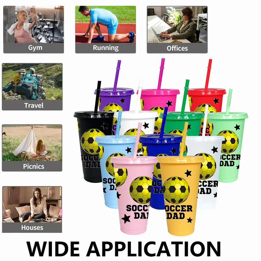 12pcs/set Football Star Pattern 26oz Colored Plastic Party Cold Cup for Birthday/back-to-school Gift Gameday Drinkware