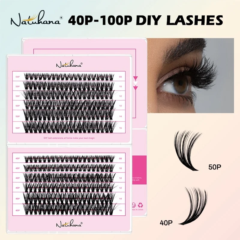 NATUHANA 20D 30D 40D 50D 60D 80D Cluster Eyelashes DIY Individual Lashes Russian Premade Volume Fan Faux Cils for Makeup Tool