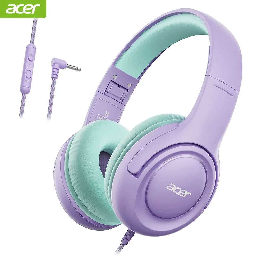 Acer HK03 Kids Bedrade hoofdtelefoon voor school 85/94dB Volumeregrenzer 3,5 mm jack Opvouwbare stereogeluid Headset voor meisjes Jongen Geschenken