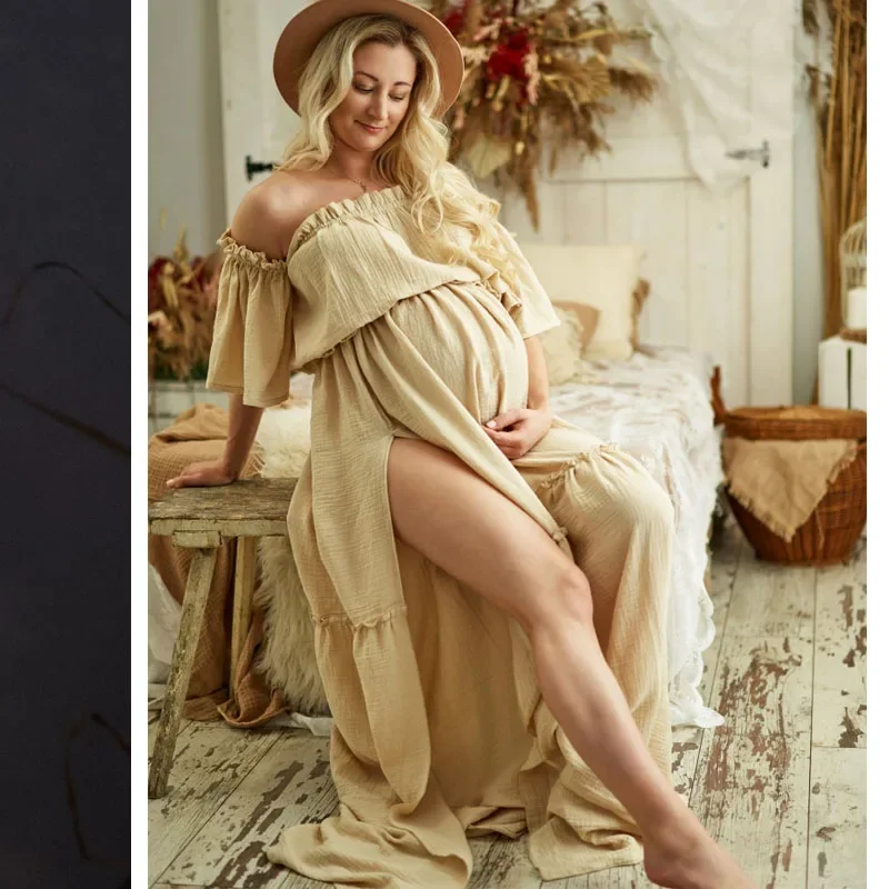 فستان بوهو نسائي مكون من قطعتين من قماش الموسلين فستان عتيق وتنورة لدعائم صور الأمومة فيستدو ماتميناداد استحمام الطفل #6