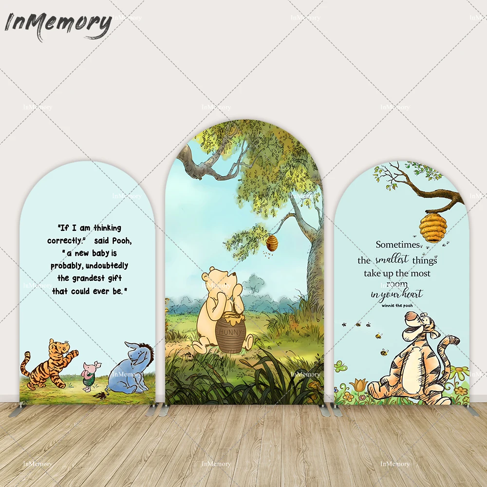 

Winnie the Pooh Arched Backdrop Banner Kids 1st Birthday Party Background Baby Shower Decorations Blue Balloons Arch Wall Booth