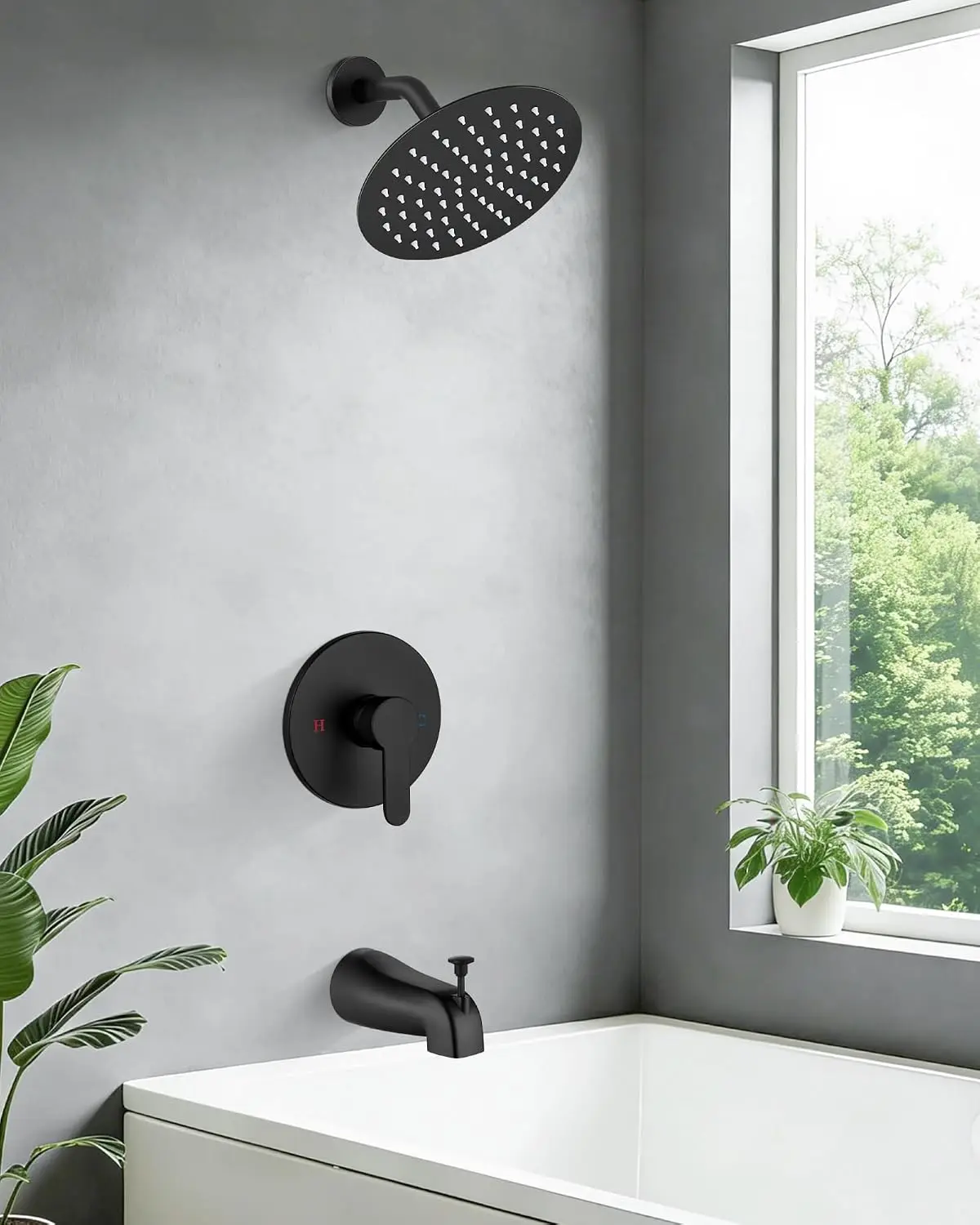 8-Inch Rainfall Shower Faucet Set with Tub Spout, Solid Brass Valve, Matte Black view 2