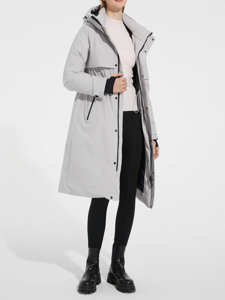 المرأة Thiened طويلة أسفل Jaet أوزة أسفل سنوسويت وظيفية Sle 3D الخياطة جميع الأحوال الجوية الثقيلة دو معطف دافئ #3