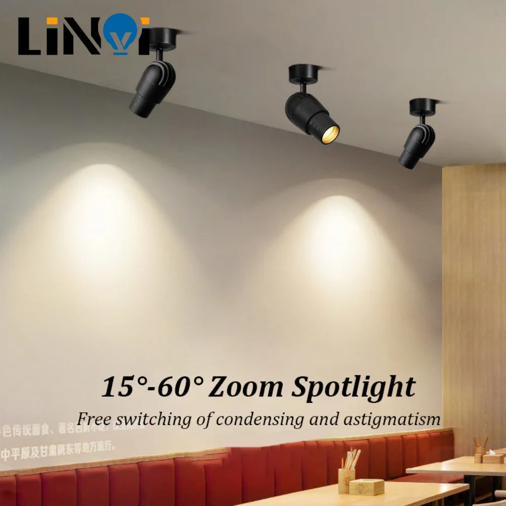 

COB Surface Mount Zoom LED Downlight 3W 5W Focus Track Light Commercial Adjustable Angle Ceiling Spotlight Restaurant Light