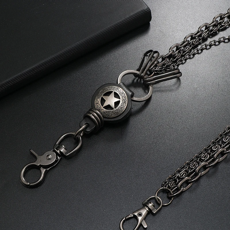 Metal Leather Layered Chain Round Pentagram Keychains Men Waist Key Chain Trouser Jeans Punk Gothic Hip-hop Pants Belt Jewelry image 5