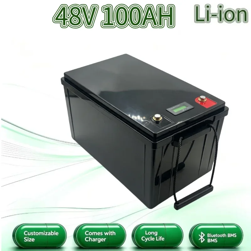 48V 100Ah Li-ionBattery Pack, Built-in BMS + 10A Charger, Deep Cycle Lithium Battery for Golf Cart, Tricycle, Scooter, Solar Sto