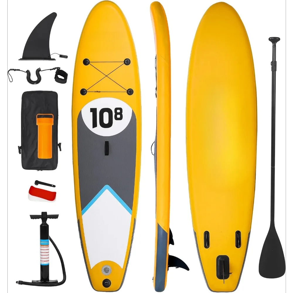 Surfboard 10.8Ft, Stand Up Surfing Board with 3 Detachable Fins, Non-Slip Lightweight Foam Longboard for Beginner, Kids & Adults