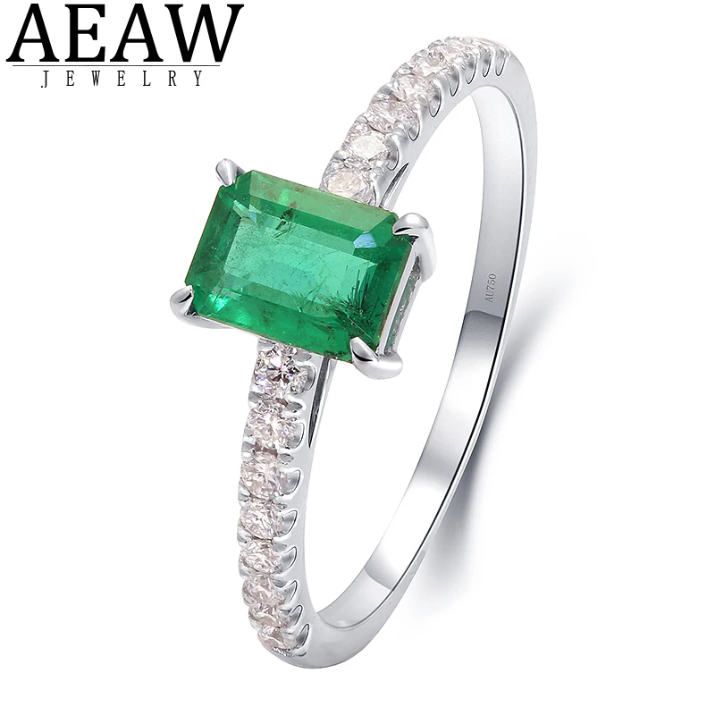 AEAW Jewelry 10K/14K White Gold Natural Moissanite Lab Emerald Cut Green Gemstone Ring Women Anniversary Jewelry