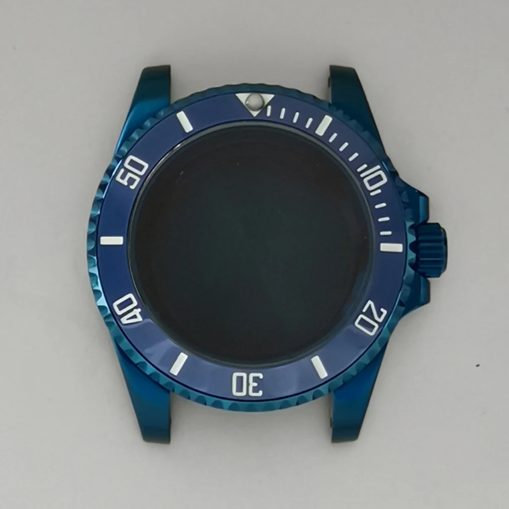 Electroplated Blue SUB Case 316L Stainless Steel 40mm Sapphire Glass Mirror Watch Case for NH35 NH36 Movement Watch Parts