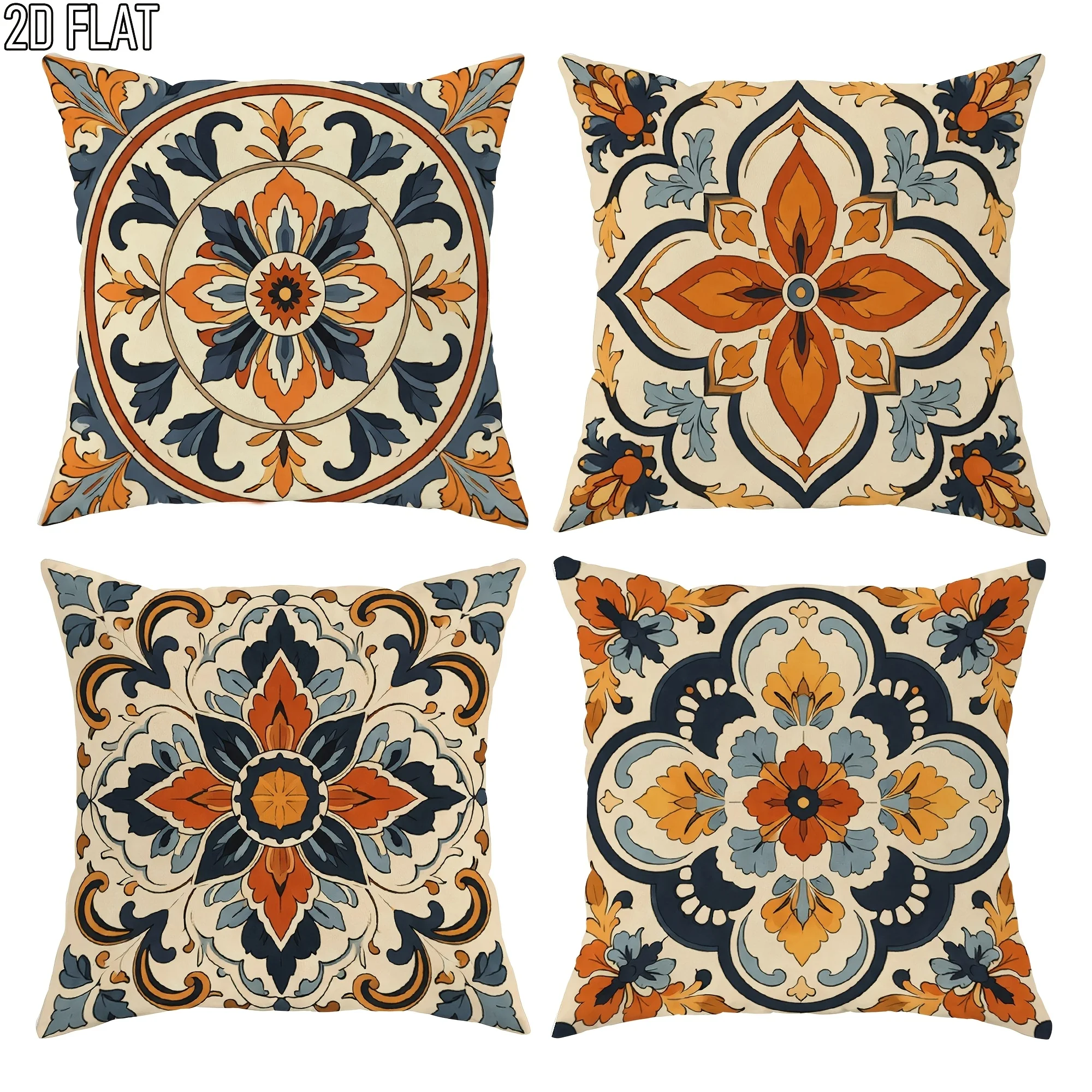 Ornate Printed Throw Pillow Covers Set of 4 Floral Damask Mediterranean Style Accent Pillows Home Decor Cushion