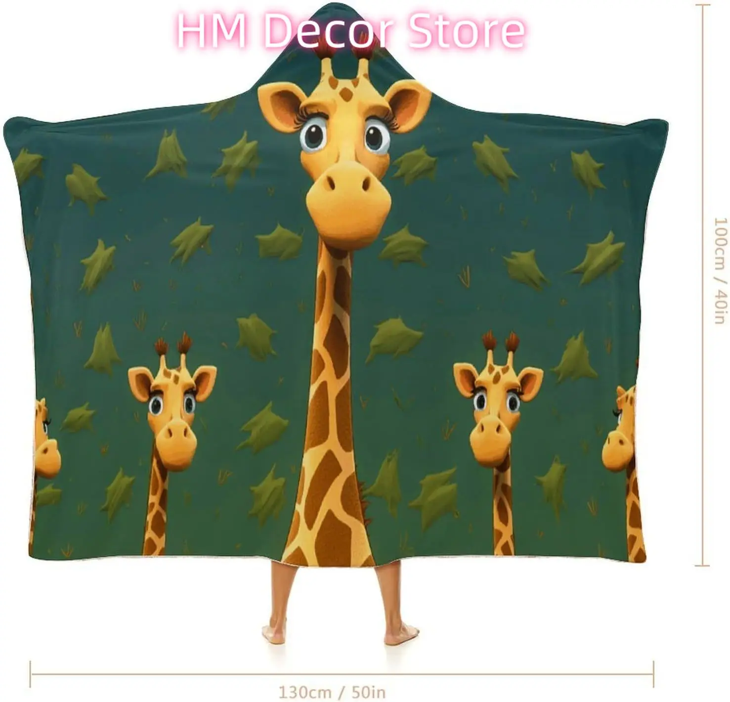 Cartoon Giraffe Wearable Hooded Blanket, Ultra Soft Arctic Velvet Cape Cloak Unisex - Cozy Wearable Blanket