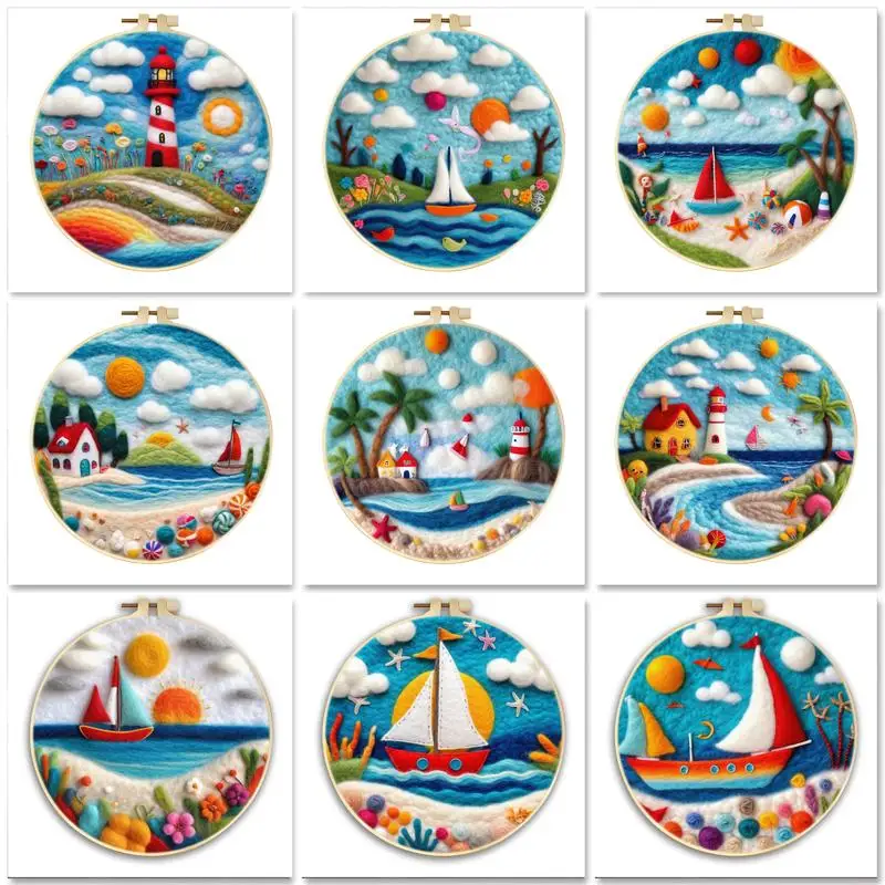 

GATYZTORY 20x20cm Frame With Wool Felting Painting Kit Landscape Funny Diy Felt Crafts Package Felt Needle For Home Decoration