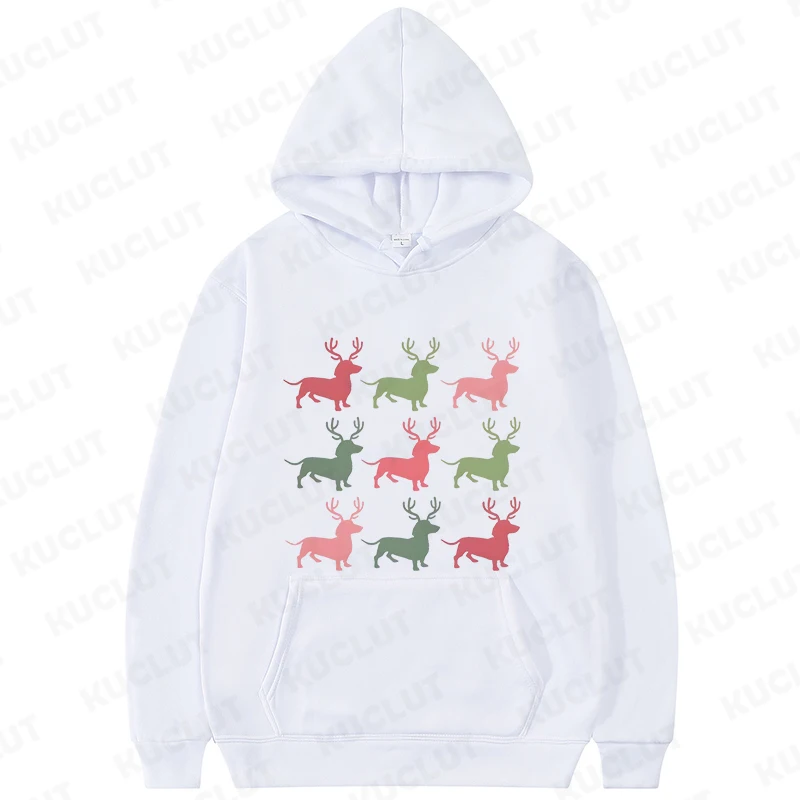 Dachshund Puppy Christmas Hoodies Xmas Weiner Dog Hoodies Holiday Christmas Dog Lights Dog Mama Sweatshirts Hooded Clothing