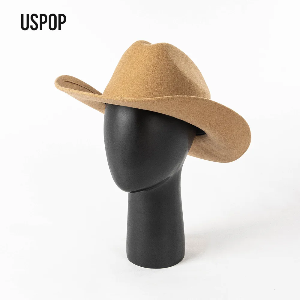 

USPOP Plain Wool Felt Fedora with Rolled Brim Unisex Autumn Winter Cowboy Hat