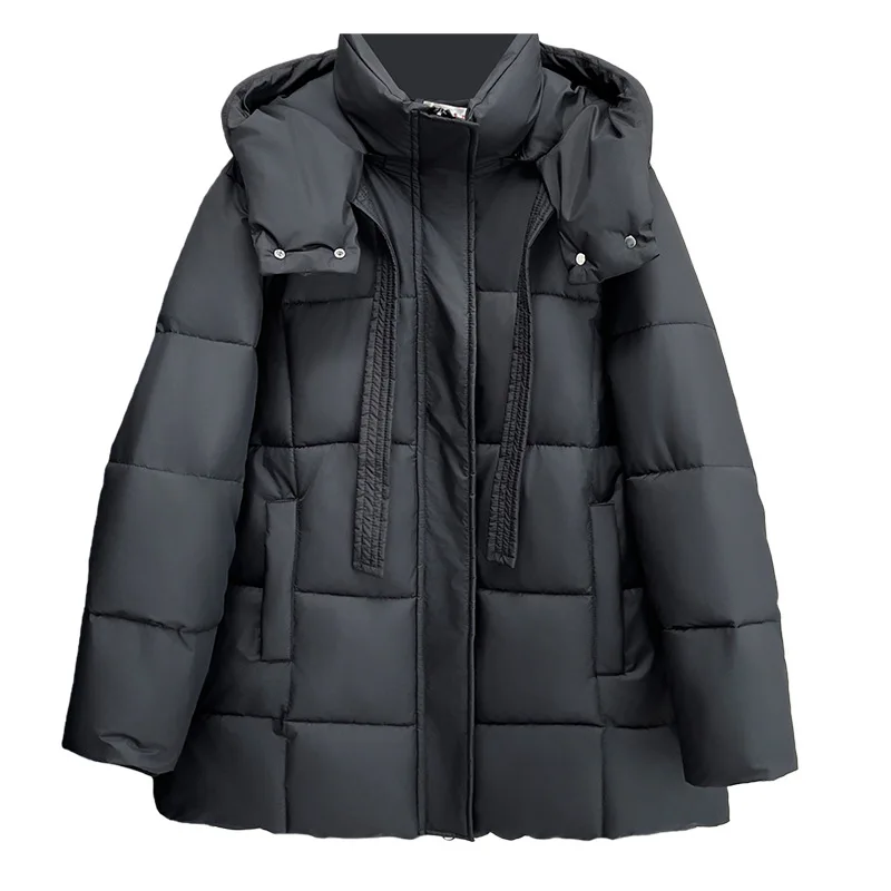 

XXXXXL модные женские парки больших размеров, новые зимние простые стеганые куртки с капюшоном и лентой, утепленные теплые пальто средней длины 6882