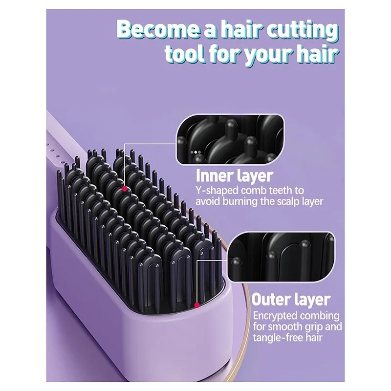 

B01C-Multi-Portable Cordless 3-In-1 Hair Straightener Brush- Tourmaline Ionic Design For Quick Styling