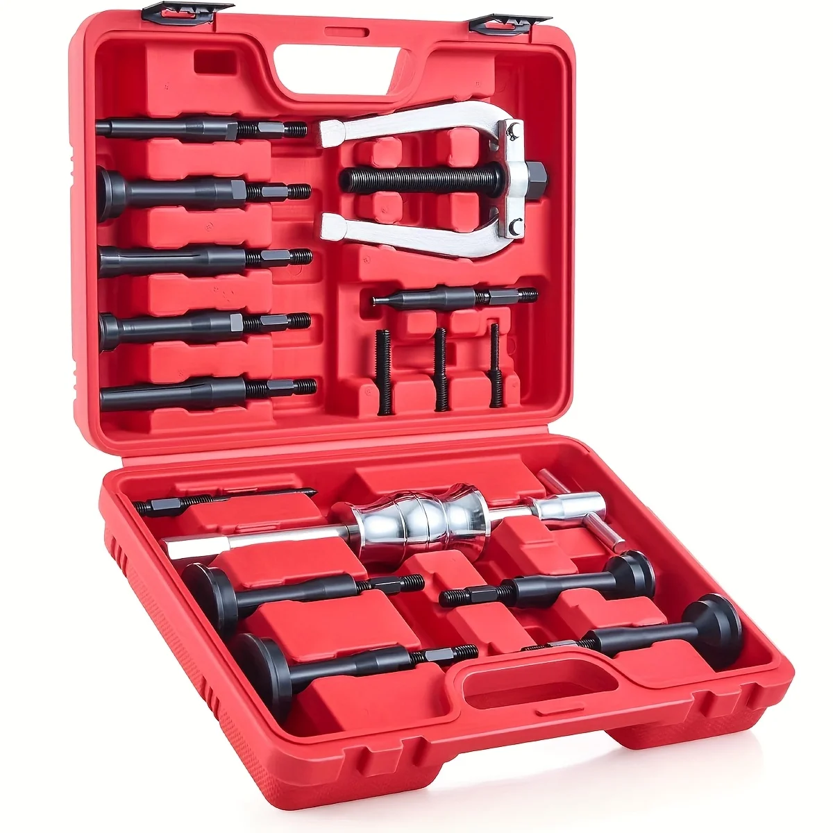 

Blind Hole Collet Bearing Raceway and Seal Puller Extractor Kit, 16Pcs Blind Hole Bearing Puller Kit, Slide Hammer Removal Tool