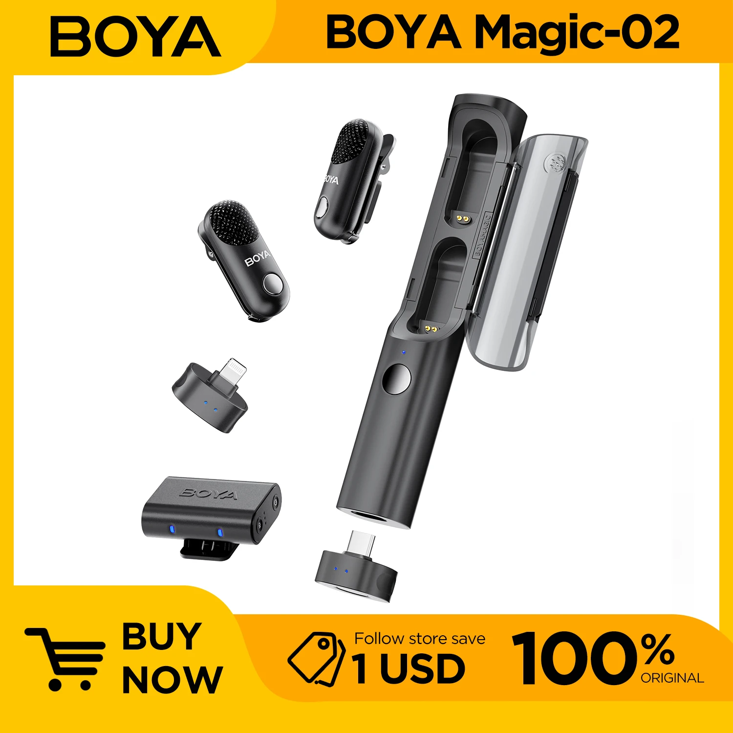 

BOYA Magic Wireless Lavalier Microphone 4 Forms in 1 Mic for iPhone Android USB-C Phone Camera for Interview Live Streaming