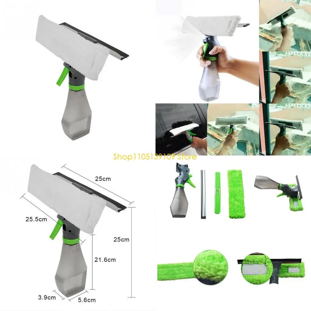 P5ED 3 in 1 Window Cleaner Spray Dry Scraper Features Atomizing Nozzle Bottle Wiper Microfibre Cloth Pad Kit Car Clean Brush