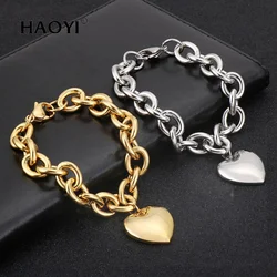 11mm Width O Chain Love Heart Sports and Leisure Charm Link Chain Bracelet For Men Women Gold Color Simple Fashion Jewelry