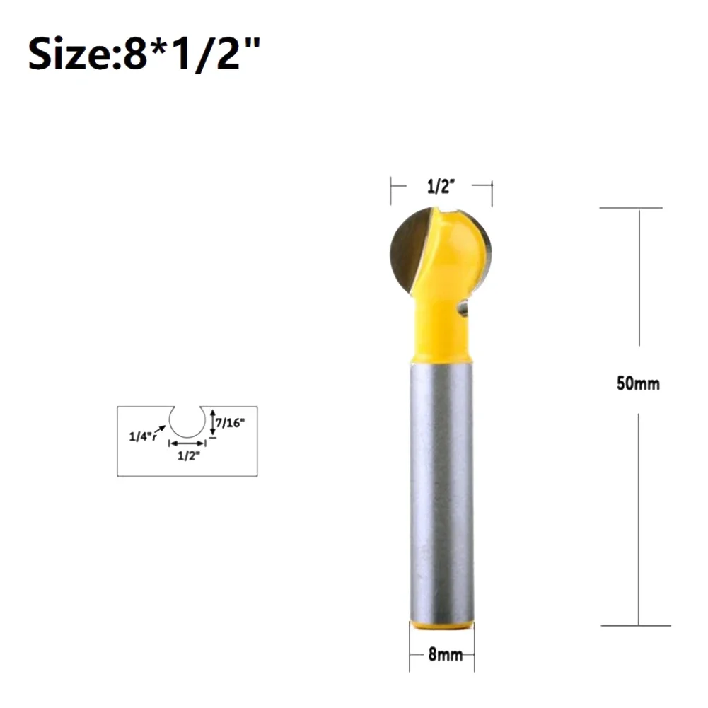 1pc 8mm Shank Ball Nose Round Carving Bit Router Bit For Wood Cove CNC Milling Cutter Radius Cone Router Bit Woodworking Tool