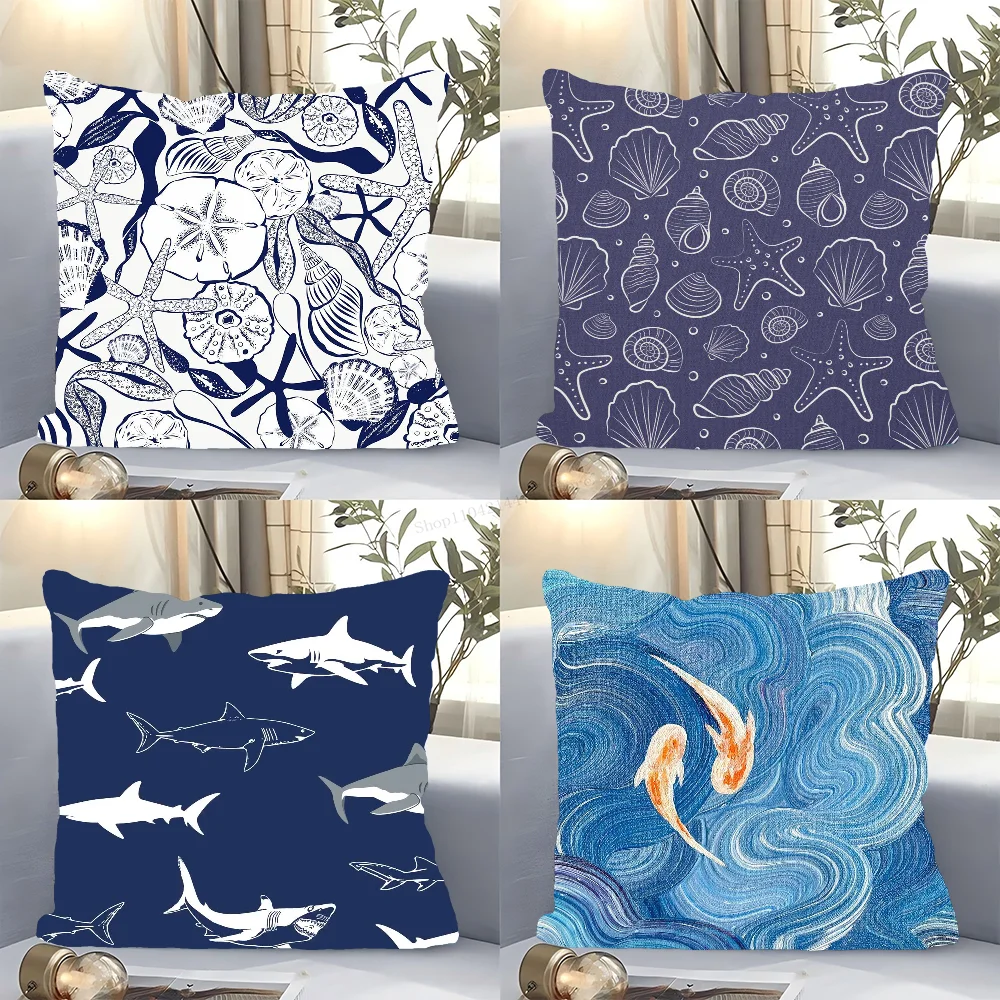 

Marine Organism Shells Pillow Case Square Pillow Bedroom Sofa Leisure Comfort Cushion Car Living Room Home Decoration 40X40