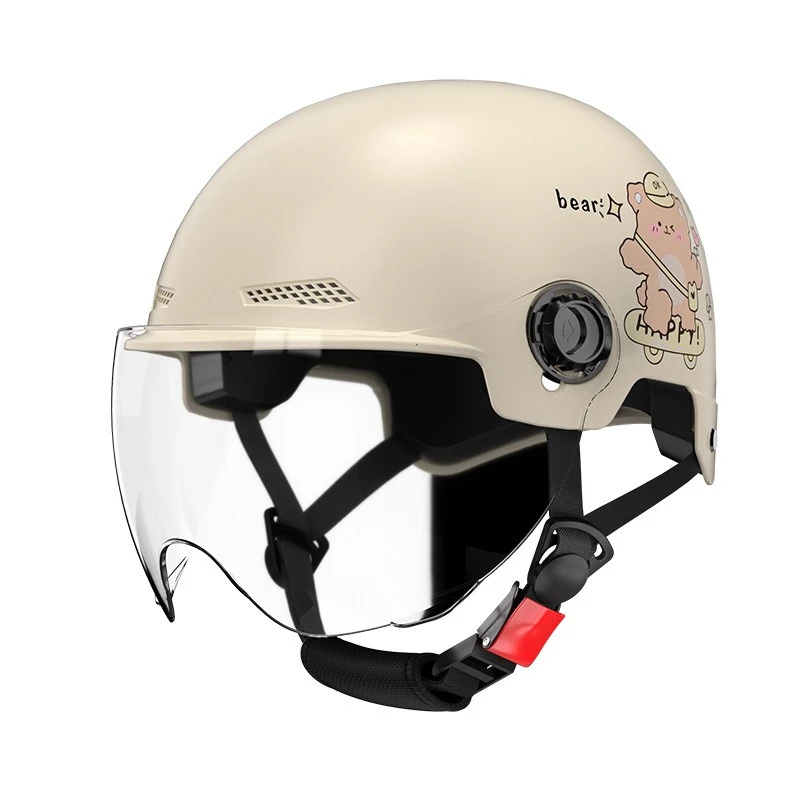 New National Standard Certified Cute Cartoon Electric Bike Helmet with Sun Protection Transparent Lens for Summer Riding