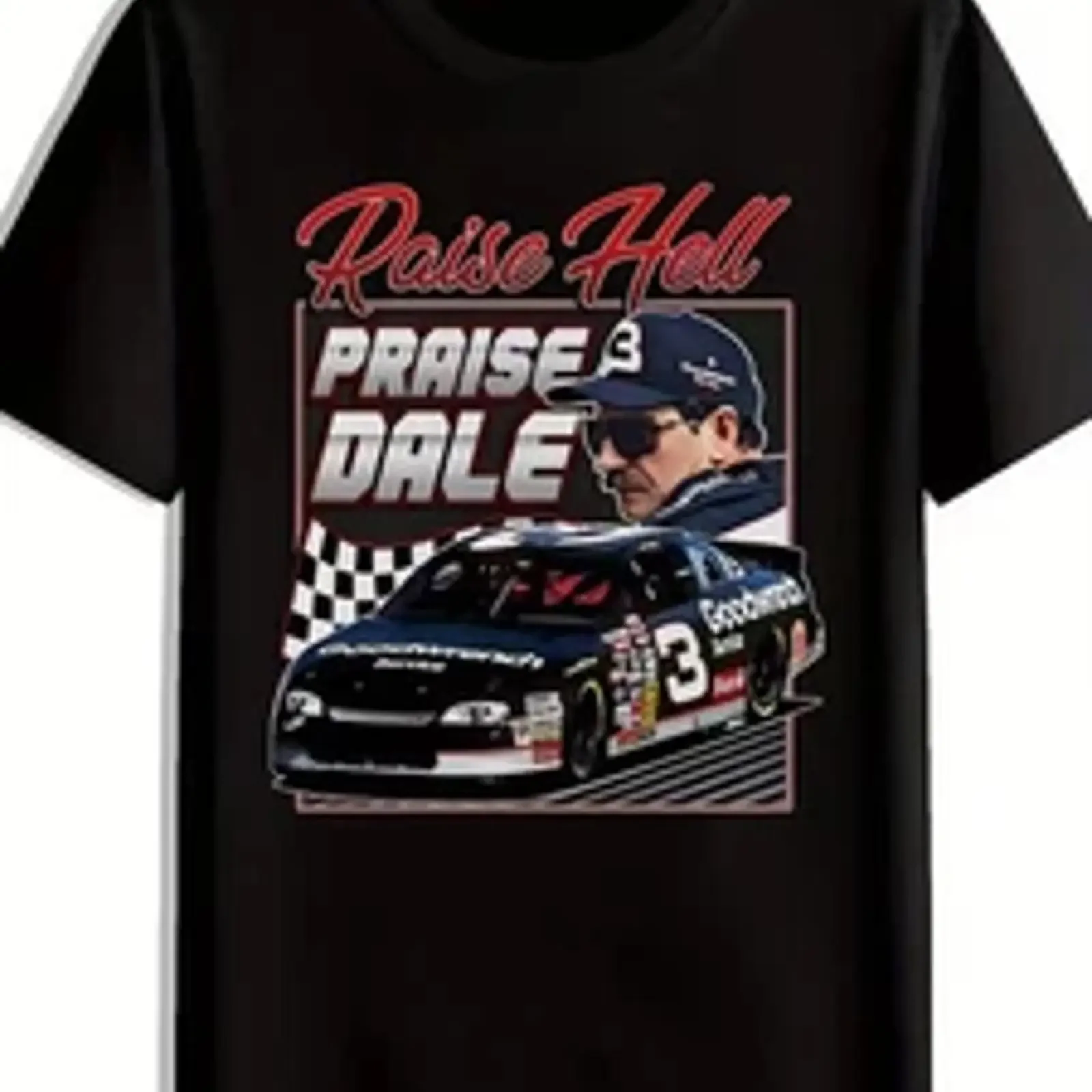 Raise Hell Praise Dale Racing Men'S T Shirt Black Casual Crew Neck vintage Washed Top For Everyday Wear fashion Slightly