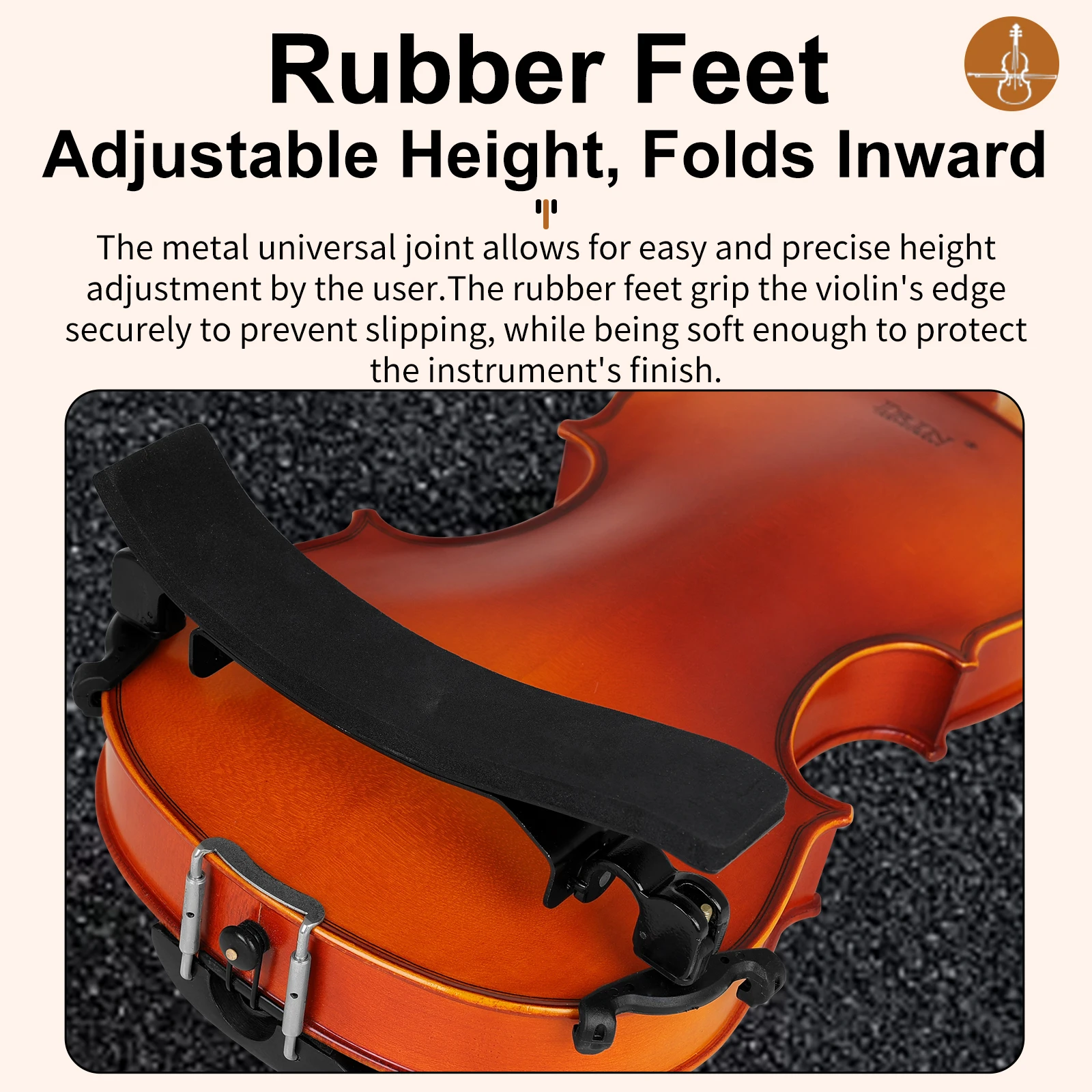 Astonvilla 4/4 Aluminum Alloy Violin Shoulder Rest - Black Feet, Adjustable Height Violin Shoulder Rest Soft Sponge Cushion