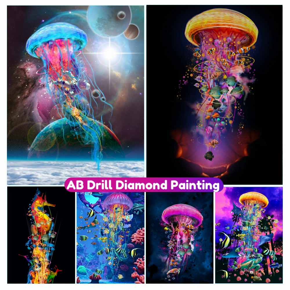 

Psychedelic Jellyfish AB Diamond Painting New Ocean Art 5D Full Square Round Cross Stitch Kit DIY Mosaic Embroidery Home Decor